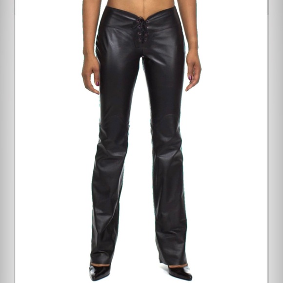North Bound Leather Pants - North Bound Leather Black Lace Up Flare Pants